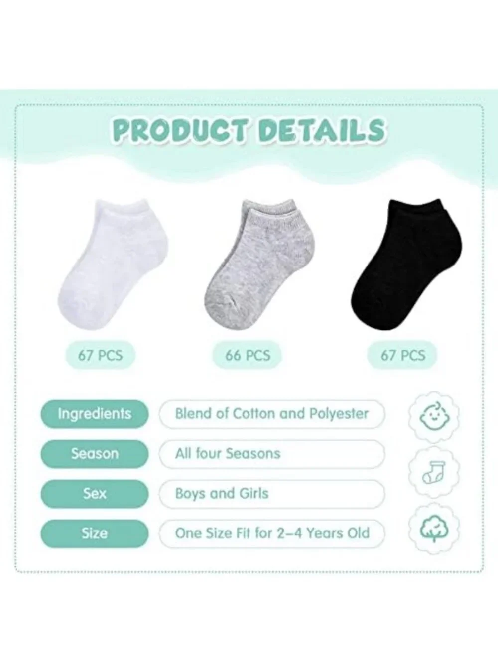 200 Pairs Toddler Low Cut Ankle Socks - Breathable Half Cushion for Kids 2-4